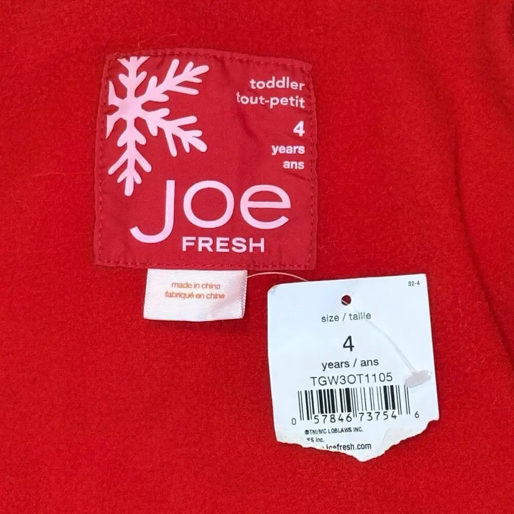 Joe Fresh Hooded Puffer Coat Jacket Girls 4/4T Red